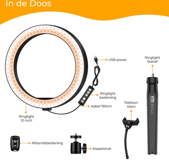 Studio ME Lampe annulaire multicolore avec trépied - 10 pouces/25 cm - Lampe RVB - Lampe annulaire avec trépied - Bluetooth - Support de téléphone - Télécommande - USB - Lampe TikTok - Lampe annulaire