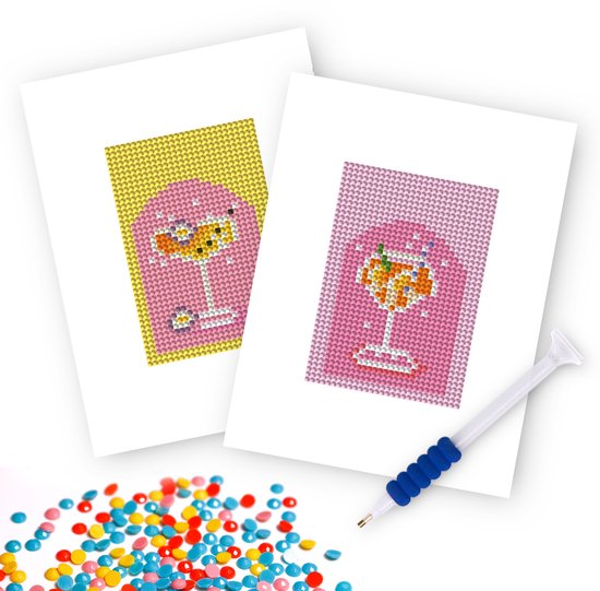 Rubye® Mini peintures diamantées - 2 pièces - Adultes - Peinture diamantée enfants - Set - Cocktails - 15x20cm