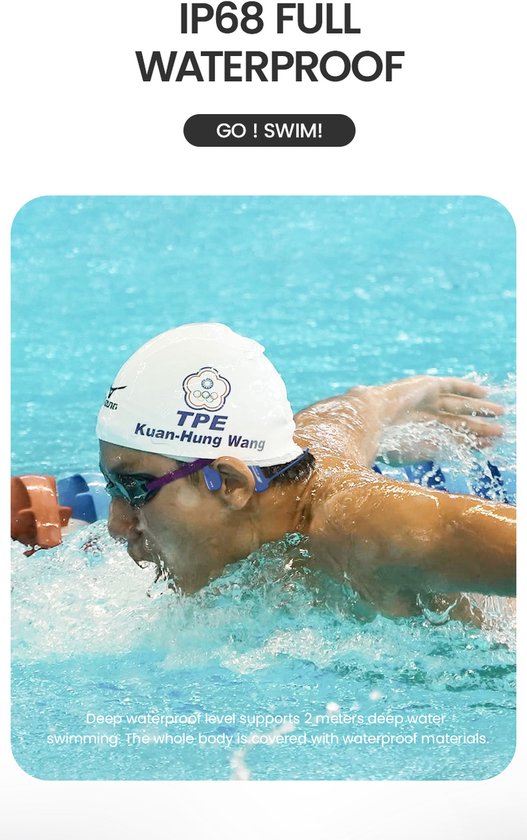 OPENAIR Bone x2 - Casque de natation étanche avec lecteur MP3 32GB et Bluetooth 5.2 - Casque de sport à conduction osseuse - étanche IPX8 - Casque de natation sans fil pour la natation, la course à pied et le fitness