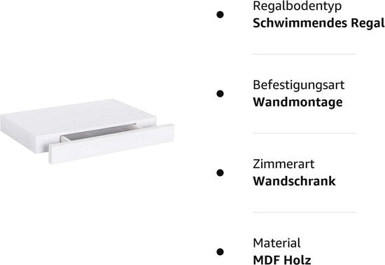 Rootz Wall Regal - Etagère murale - Rangement flottant - Organisateur monté - Rebord décoratif - Présentoir - Blanc - 40x5x25 cm