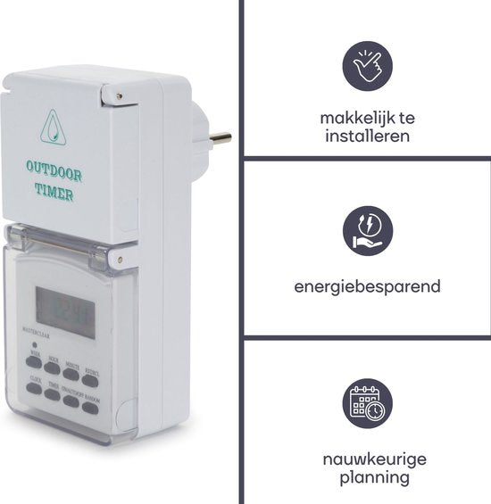 Perel Minuterie hebdomadaire, numérique, 230 V, 32 A, 3600 W, IP44, pour usage extérieur, mise à la terre française type E, blanc