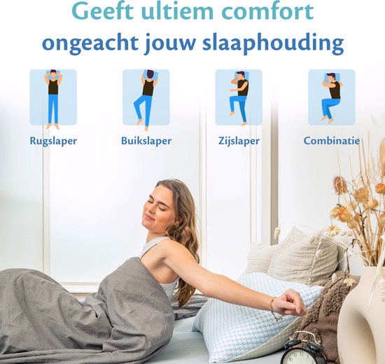 Ella® Oreiller de tête Douleurs cervicales 40 x 80 cm - Oreiller en bambou - Mousse à mémoire de forme / Rembourrage en mousse à mémoire de forme - Ergonomique et orthopédique - Taie d'oreiller incluse