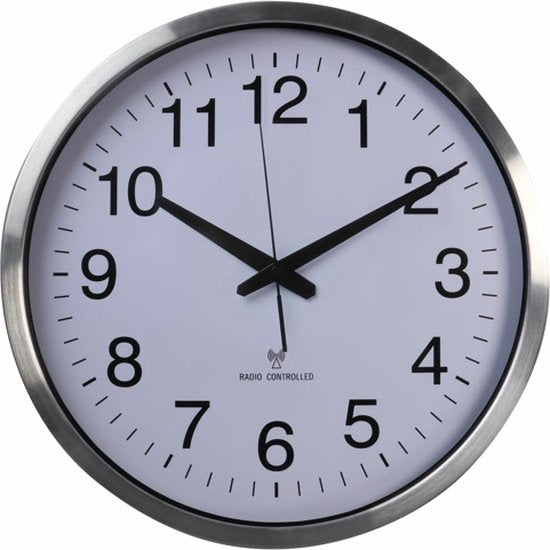 Perel Horloge murale, ronde, analogique, 50 cm, affichage de l'heure radiocommandé (DCF), aluminium, argent