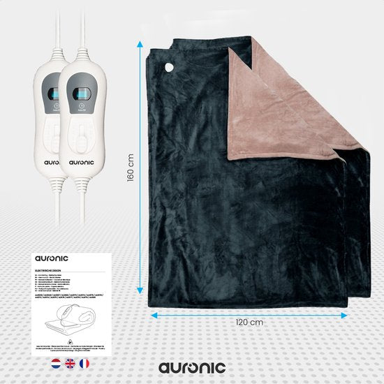 Couverture électrique Auronic - Duo Pack - Couverture chauffante - 1 personne - 3 niveaux de chaleur - 160x120cm - Anthracite