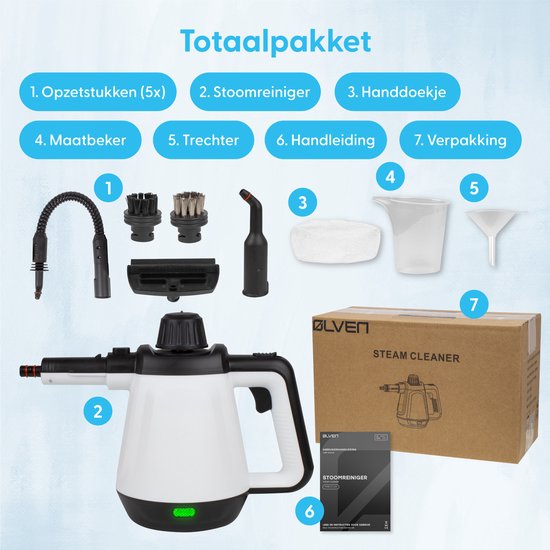 Nettoyeur vapeur portatif Ølven - 5 en 1 - Nettoyeur vapeur - Nettoyeur de taches - 450ML - 1200W