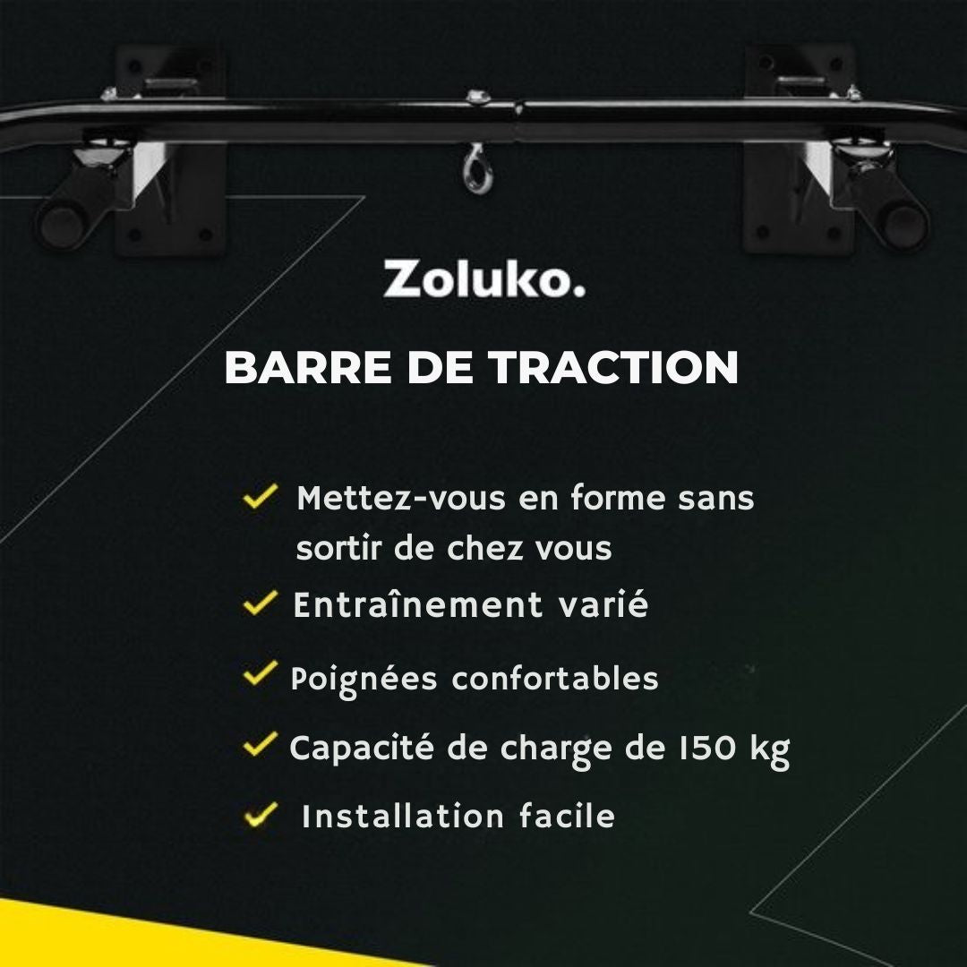Barre de traction murale Zoluko Professional - Capacité de charge de 150 kg - E-book inclus - Montage facile - pour le sport à domicile - Noir
