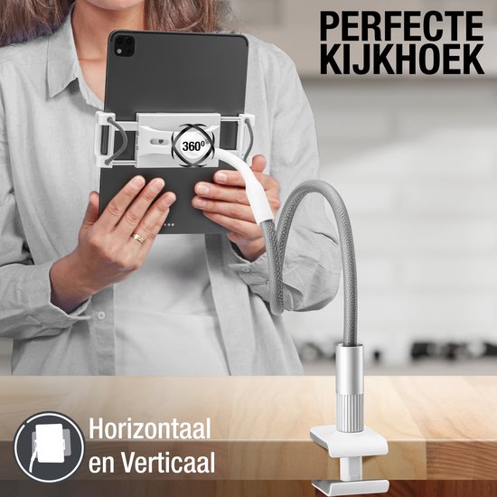 Studio ME Tablet Holder Flexible White - 4.7 to 12.9 Inch - Ipad Holder tripod clamp - 100 CM - Tablet Stand - Suit pour les caméras - 360º Rotatable - Tablet Holder