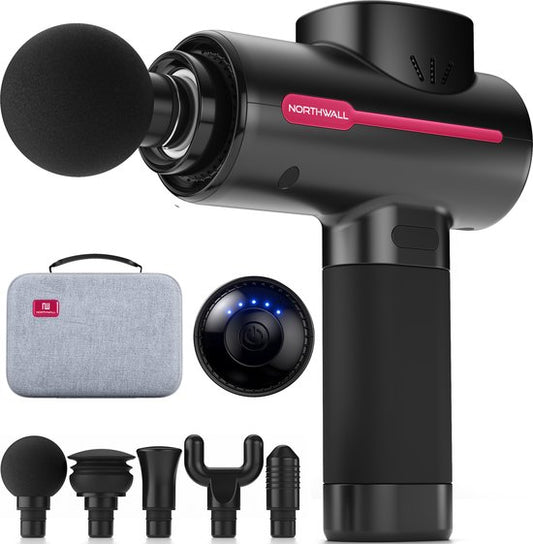 Northwall Massage Gun Professional PRO - Pistolet de massage avec étui et 5 accessoires - Appareil de massage sportif et de relaxation puissant et sans fil