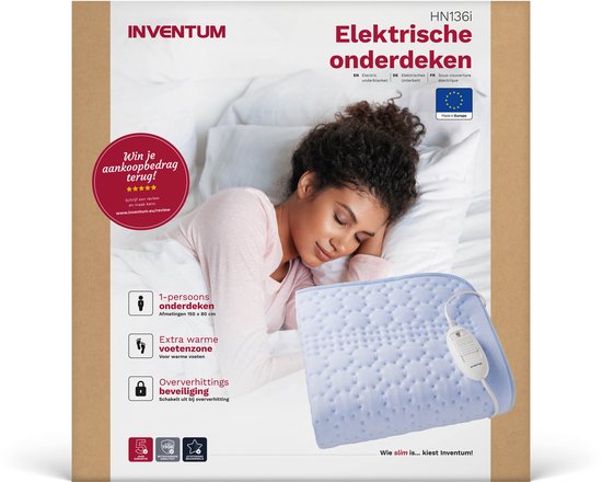 Inventum HN136I - Sous-couverture électrique - Zone des pieds plus chaude - 1 personne - 150x80 cm - Polaire - Bleu clair