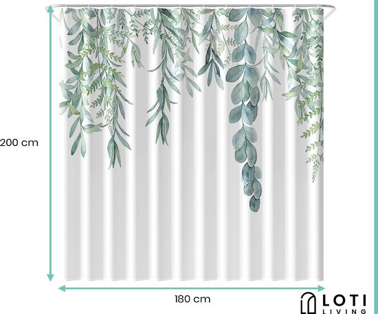 Loti Living Rideau de douche anti-moisissure - Plante suspendue - Anneaux inclus - Imperméable - Polyester - Rideau de douche 180x200 cm