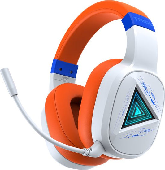 TAIDU THS320Pro - Casque de jeu sans fil 2,4GHz - Casque Bluetooth - avec microphone - Convient pour PS4/PS5, Nintendo Switch - Multiplateforme - Blanc Orange