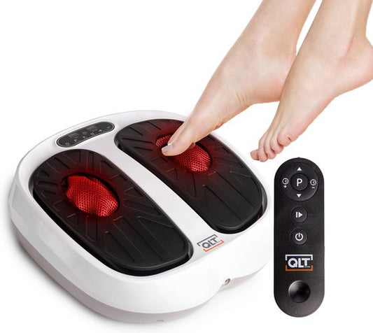 QLT VibroPulse Pro Appareil de massage des jambes et des pieds - Appareil de massage shiatsu avec 10 programmes et 20 vitesses - Soulagement instantané de la douleur - Blanc