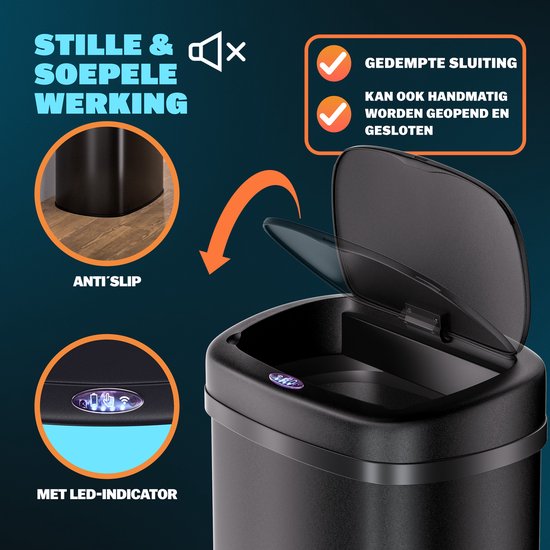 Monzana Poubelle - Détecteur de mouvement 58L USB - Noir
