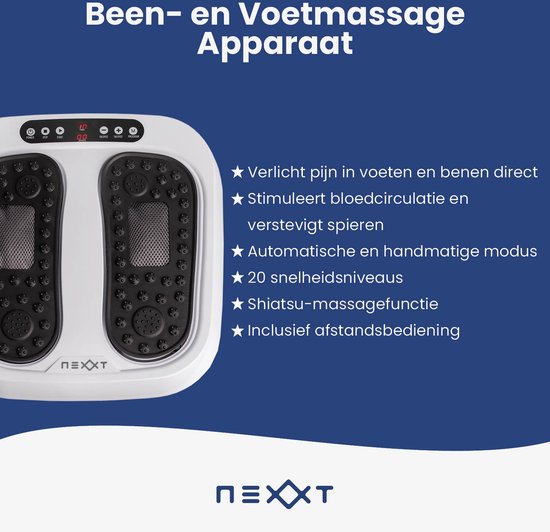 Nexxt Appareil de massage des jambes et des pieds pour la maison avec 20 vitesses - Coussin de massage Shiatsu pour la relaxation - Mode automatique et manuel - 30W
