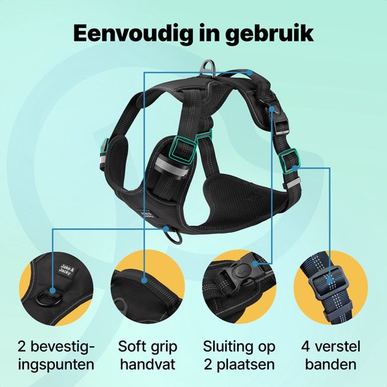 Harnais pour chien Jake et Jacky - Harnais anti-traction - Harnais pour chien - Harnais Y pour chien - Réfléchissant - Noir - Taille XL
