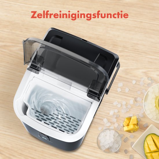 KitchenBrothers Nugget Ice Cube Maker - 1.1L - Machine à glace pilée avec pelle à glace - Portable - 15kg/24 heures - Noir