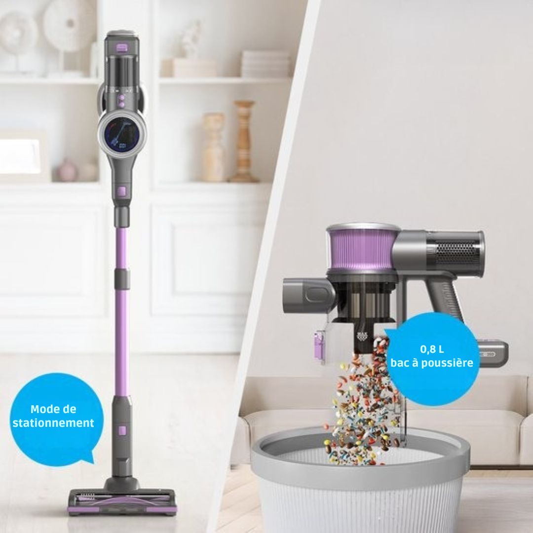 Aspirateur balai Auronic - Sans fil - Aspirateur autoportant - Sans sac - 350W - Aspirateur - Gris/Pourpre