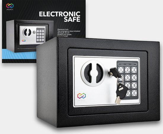 Coffre-fort Infinity - Électronique - Serrure à chiffres - 2 clés de secours - Fixations - Ancrage - Serrure de sécurité - 23x17x17 cm