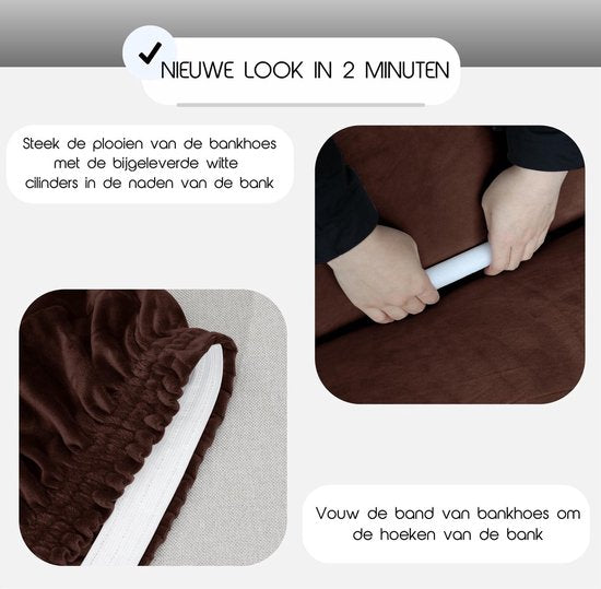 Hilvard - Housse de canapé 4 places - (230 - 275 cm) - Marron foncé - Velours - Stretch - Housse de canapé - Housse de meuble - Contre les dommages et les taches - Housse de siège - Housse d'assise