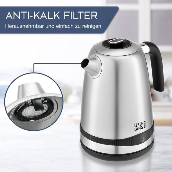 Bouilloire, acier inoxydable, réglage de la température, silencieuse, affichage de la température et fonction maintien au chaud, 1,7 litres & 2200 W, bouilloire électrique, bouilloire en acier inoxydable, rétro, sans plastique