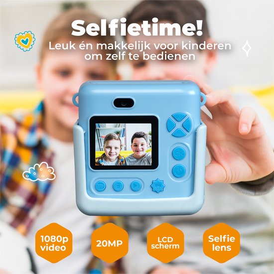 Denver Kids' Camera Full HD with Printer - Selfie Camera - 20MP - Digital Camera Kids - Photo - Video - Games - KPC1363 Blue