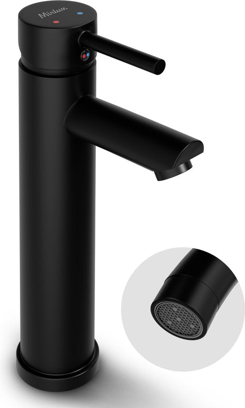 Mirlux Robinet de lavabo noir - Mélangeur de lavabo salle de bain - Robinet de lavabo - Robinet de lavabo / WC - Robinet - Robinet d'eau froide et chaude - Robinet de toilette eau froide et chaude
