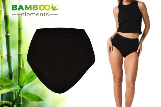 Bamboo Elements - S - Sous-vêtements menstruels - Slip taille haute - Noir - Sous-vêtements menstruels - Slip menstruel - Slip menstruel - Culotte menstruelle - Sous-vêtements slip femme
