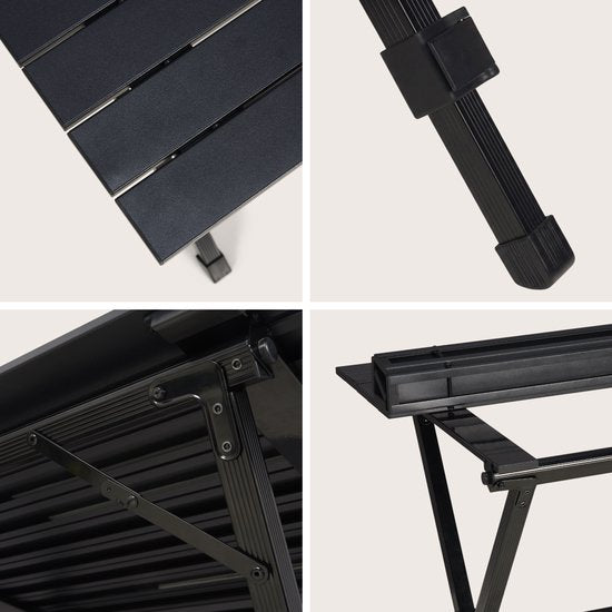 TRVLMORE Table de camping - 80x58x71 cm - Légère avec structure en aluminium - Table pliante réglable - Table de camping - Table pliante - Noir