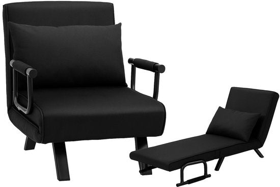 Livista 3-in-1 Fauteuil-lit pliant chargeable jusqu'à 100 kg Noir - Canapé-lit pliant avec dossier réglable - Lit-lit design moderne - Fauteuil-lit
