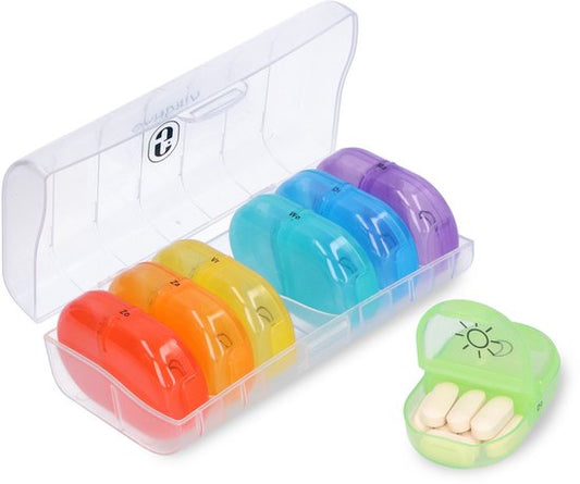 Pilulier Gandria 7 jours - Pilulier amovible - Boîte à pharmacie avec 14 compartiments - Boîte à pharmacie avec fermeture solide - 2 compartiments par jour - 7 couleurs