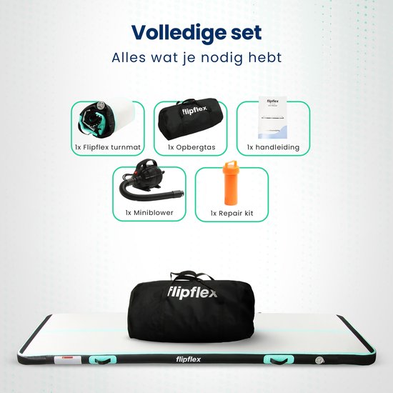 Flipflex Airtrack - Tapis de gymnastique - 3 mètres - 10cm d'épaisseur - tapis de gymnastique - avec mini-tour 600W - avec sac de transport de luxe - Gymnastique