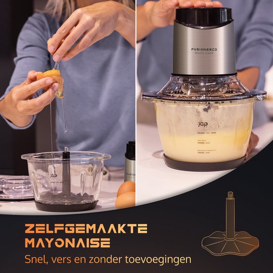 JAP Appliances Multi Chop + Expansion Pack - Hachoir avec bol en verre 600ml - Broyeur à glace, épluche-ail et batteur à oeufs - Lavable au lave-vaisselle - 400W