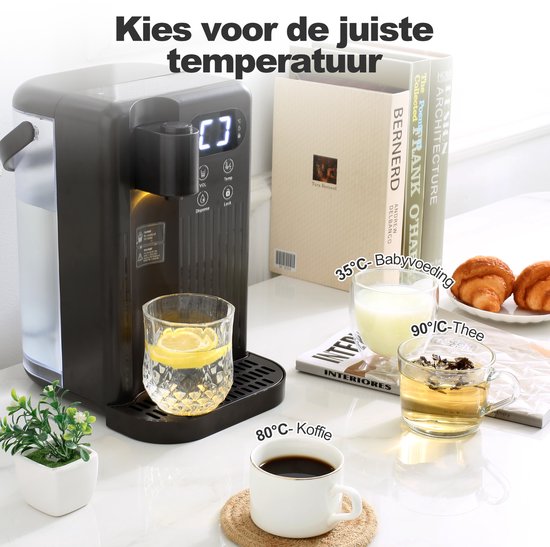 Nimma Distributeur d'eau chaude - 3 litres - 40-100℃ - Robinet d'eau chaude - 200/350/500 ml - Bouilloire instantanée - Noir
