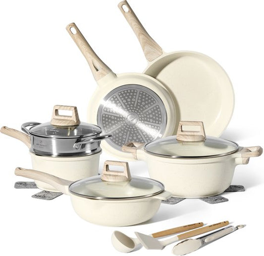 JUST PERFECTO 10 Piece Induction Pans Set With Lid - Granite Frying Pan Nonstick Pans Set - Non Toxic Ceramic Non Stick Frying Pans - Pans Compatible With All Cookers