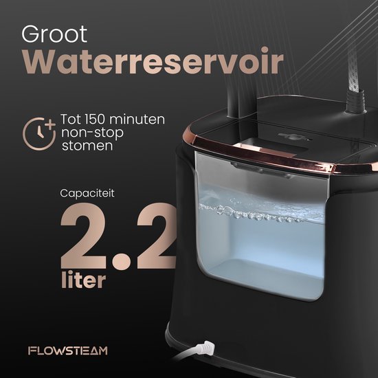 FLOWSTEAM® PRO Défroisseur à linge - Défroisseur à main - Nettoyeur vapeur - Défroisseur à linge - 150 minutes de vapeur - Cordon de 2,5 m - Noir