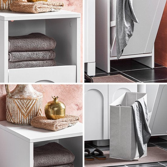 SoBuy BZR161-W Meuble de salle de bains - Bois composite blanc avec sac à linge pliable
