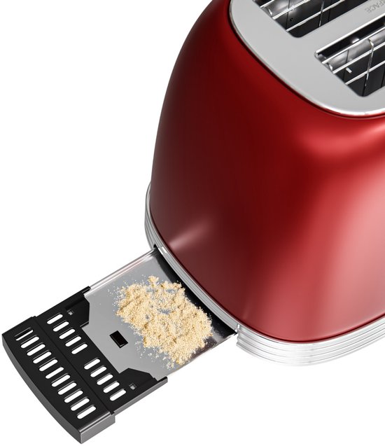 KitchenBrothers Retro Toaster - Grille-pain - 6 niveaux de chaleur - 2 fentes extra-larges - 815W - Rouge