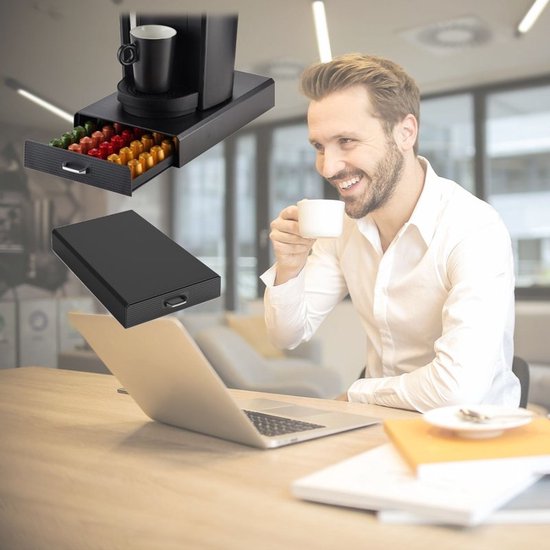 BRASQ Porte-capsules pour capsules Nespresso - Boîte de rangement avec tiroir - 50 tasses - Porte-tasses à café Noir