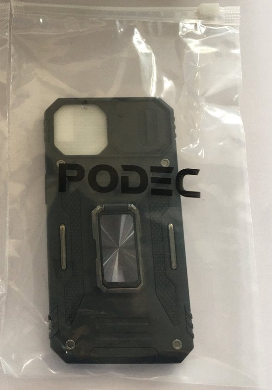 Podec Case suitable for iPhone 15 Pro Black Phone Case - Anti-Shock Case Cover Hybrid Armor Case with Kickstand Ring with Screen Protector