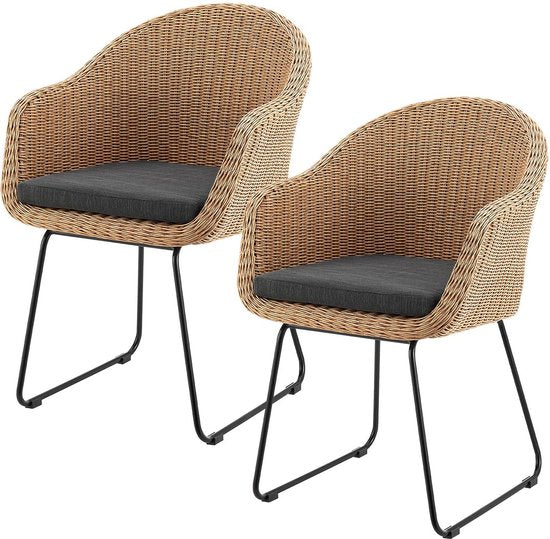 2 pièces Chaises de jardin en rotin Cody - Coussins inclus