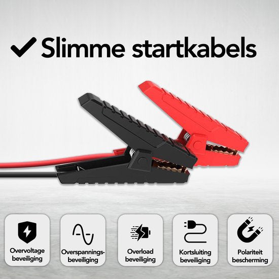 Brixy Jumpstarter pour voiture - 2200A / 16,000 mAH - Aide au démarrage 4-en-1 - Lampe de poche LED, Lumière d'urgence SOS et Powerbank - Rouge/Noir