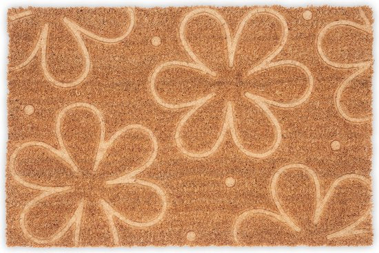 paillasson en coco - avec fleurs - 40 x 60 cm - antidérapant - résistant aux intempéries - intérieur et extérieur