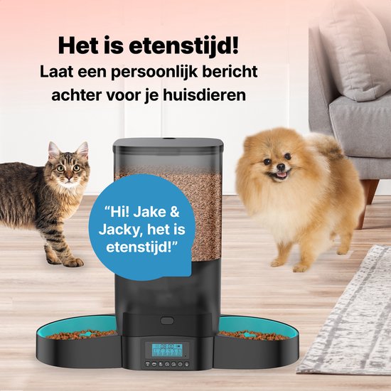 Jake and Jacky Automatic Feeder Cat and Dog - 5 Litres - Includes 2 Stainless Steel feeders & 2 Slow feeders - Feeding Dispenser & Anti-Snack Bin - Food Dispenser - Feeder for Cats & Dogs - Black