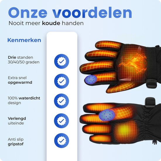 Qualitá® Heated Gloves - Gants chauffants - Résistants à l'eau - Gants électriques Taille L - Compatibilité avec écran tactile - Sports d'hiver - Rechargeable -