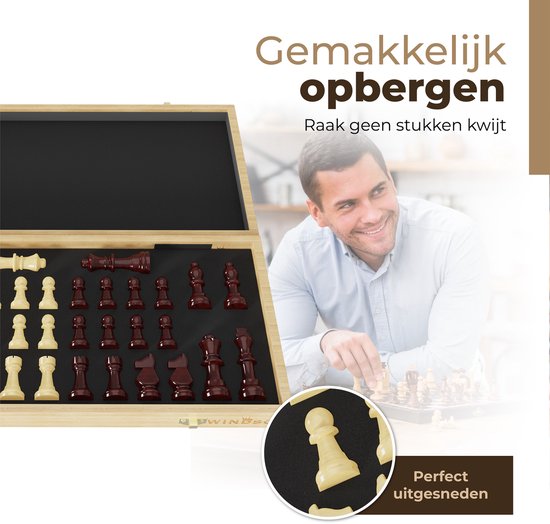 Échiquier Windsor - avec pièces - 30 cm - Annotations - Jeu d'échecs - Jeu d'échecs magnétique - Jeu d'échecs - Bois