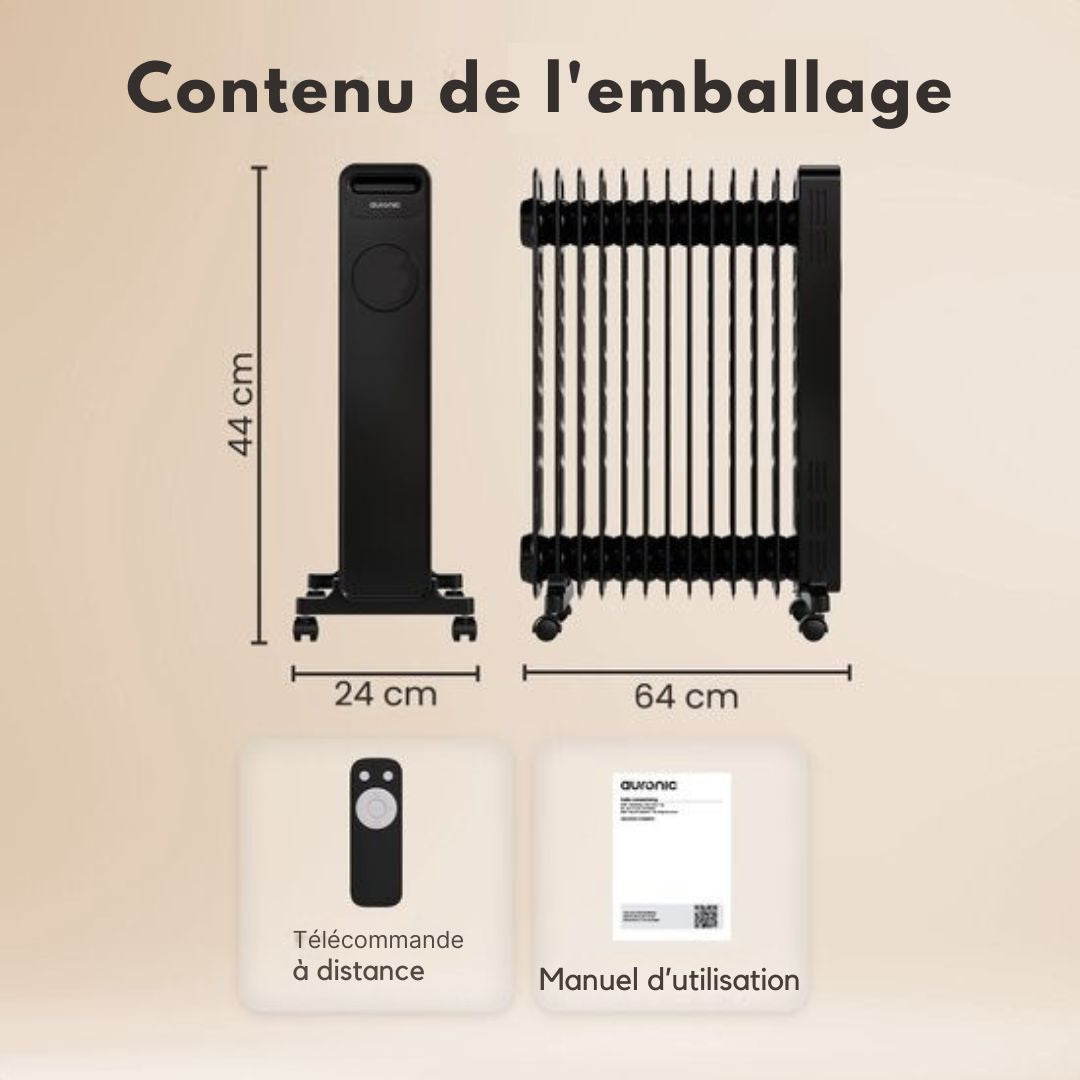 Auronic Oil Radiator - Radiateur électrique - 2500W - Noir
