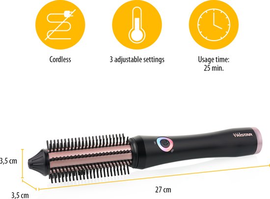 Tristar HD-2503 - Brosse thermique 3 niveaux de température - Revêtement céramique - Sans fil - Format voyage