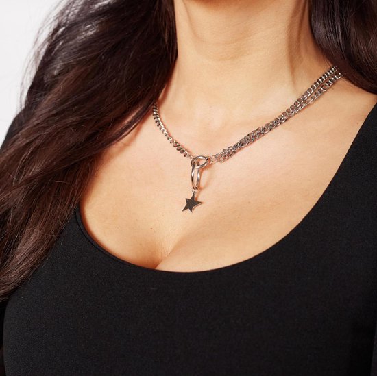 Laura Ferini Ladies Necklace Stella Silver - Chaîne à maillons en argent avec étoile - Plaqué or blanc 18K - Collier - Collier - Bijoux - Accessoires - Collier pour dames avec pendentif