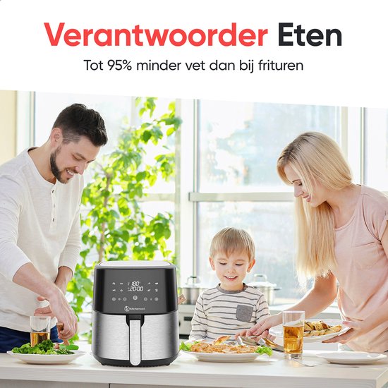 Kitchenwell AirFryer - Friteuse à air chaud - Capacité 8L - 80-200℃ - Minuteur - 1800W - Noir
