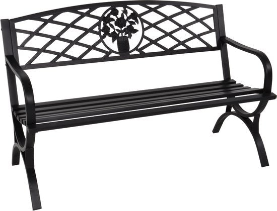 Lesli Living - Banc de jardin - Banc d'extérieur - Banc de jardin en acier - Banc de balcon - Banc d'extérieur résistant aux intempéries - Acier - Très robuste - Résistant à l'usure - Oxford - 127 x 59,5 x 80 cm - Capacité de charge : 180 kg - Noir